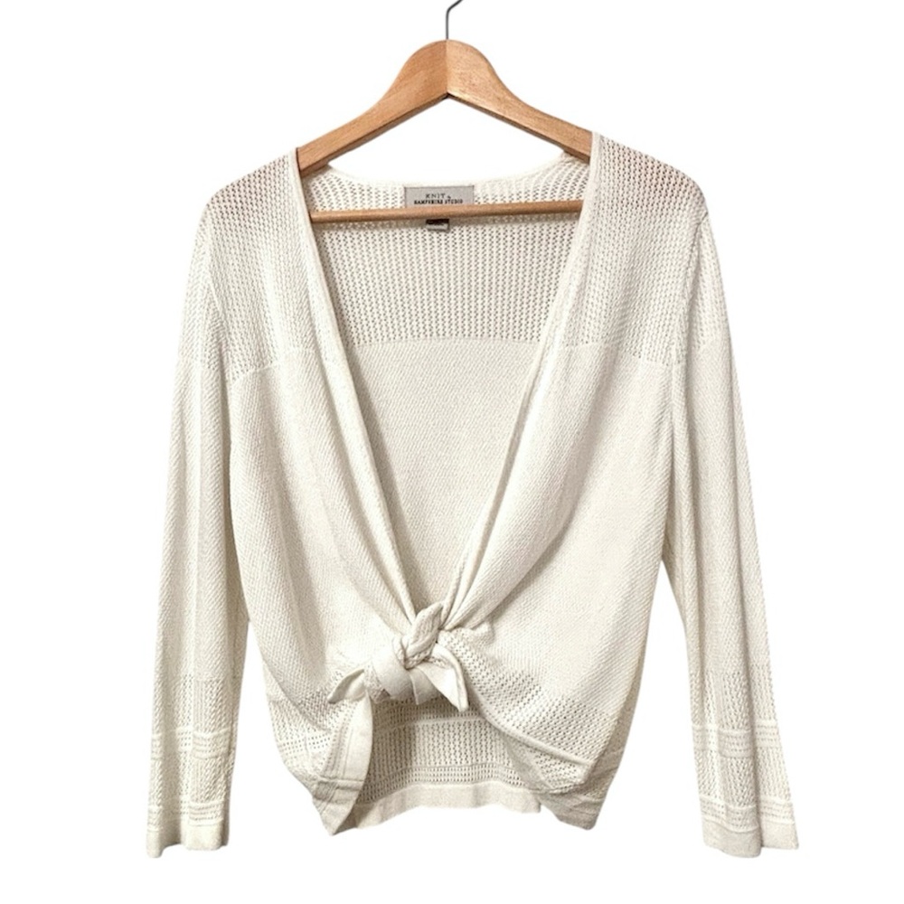 Tie-Front Cardigan White Coastal Chic Cottagecore Sz L